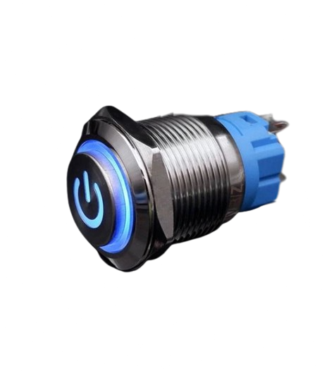 Momentary Push Button Switch with Power Icon Blue 19mm