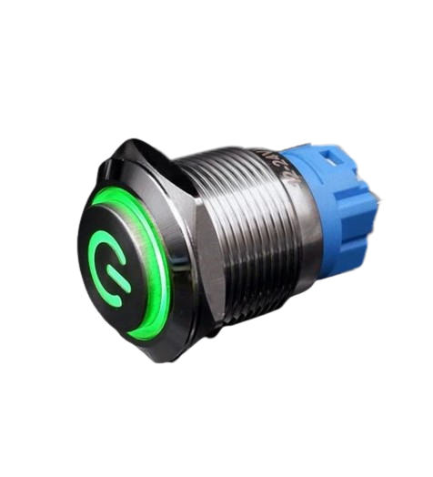 Momentary Push Button Switch with Power Icon Green 19mm