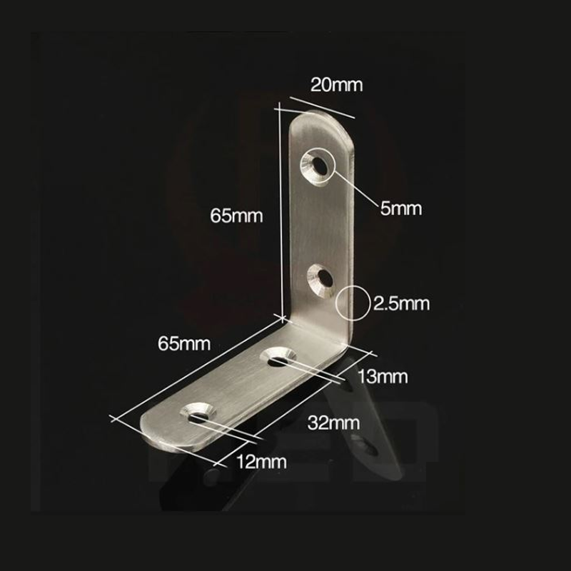 (4X) L Brackets 65mm X 20mm - Stainless Steel