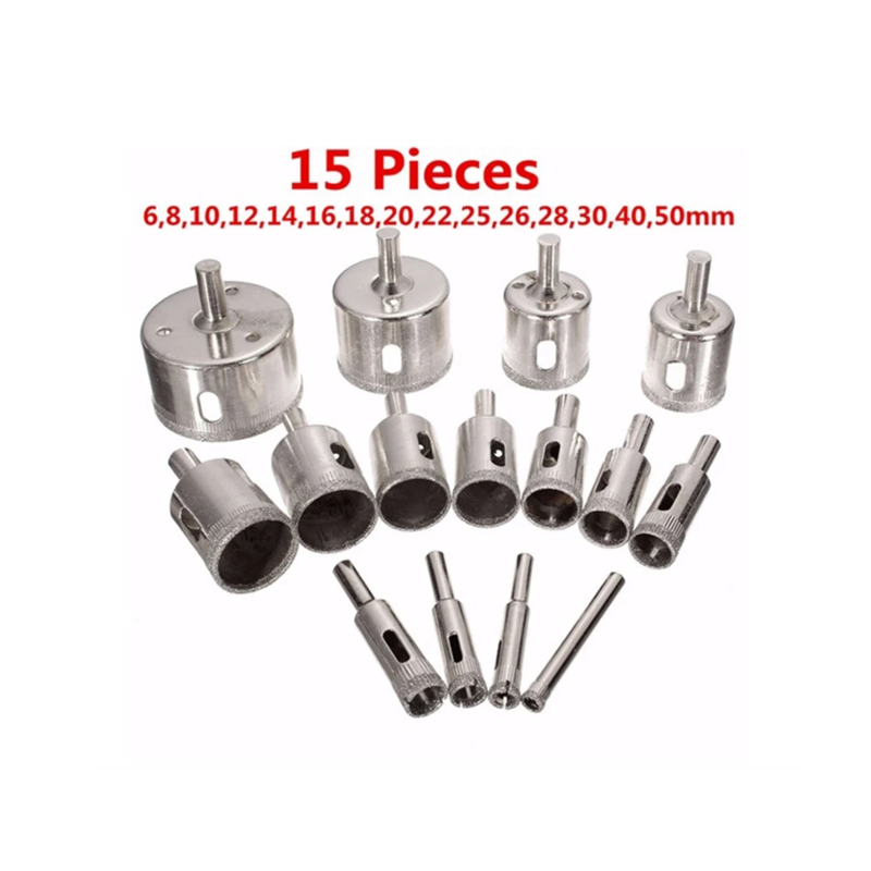 15 Piece Diamond Coated Hole Saw Set