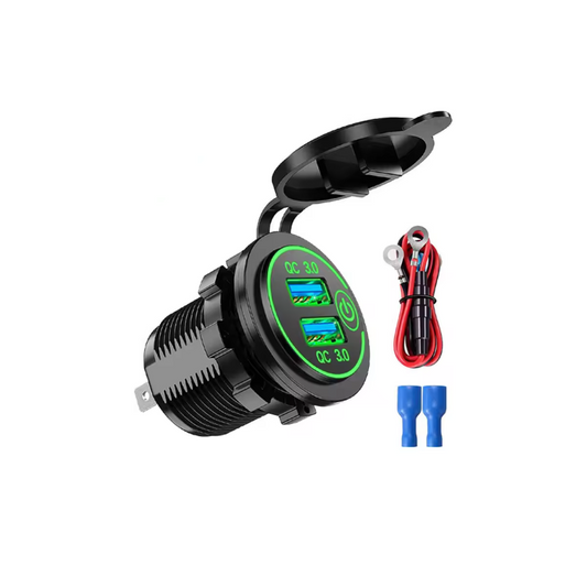 Dual Port QC 3.0 USB Car Charger Socket Green