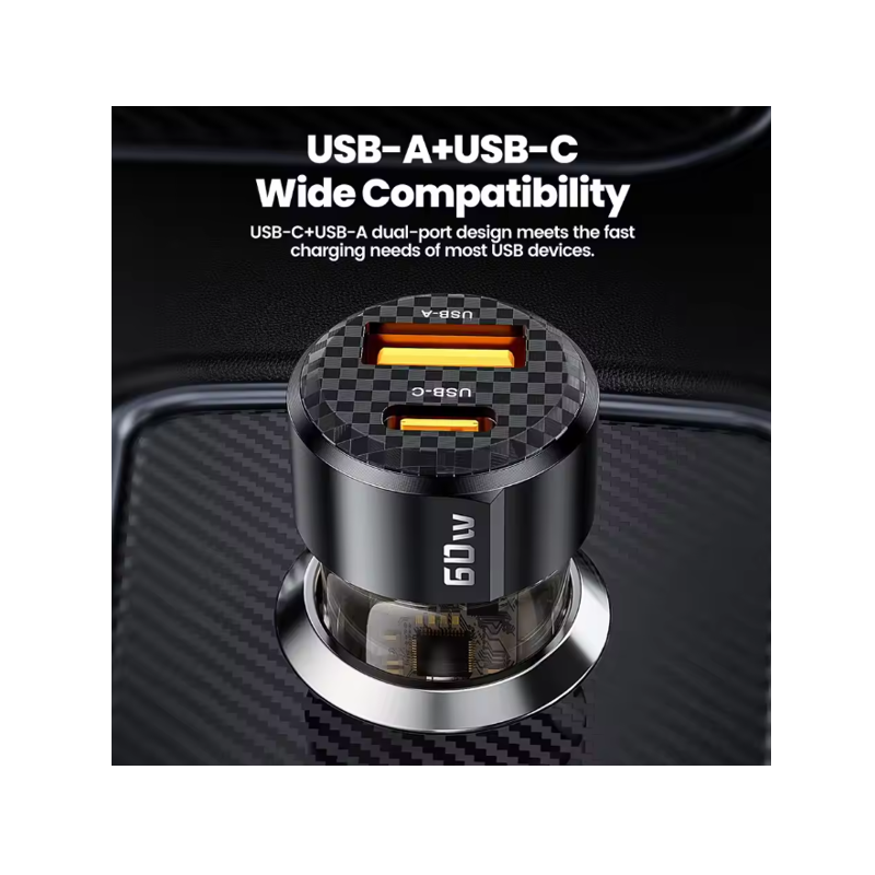 USB Quick Charge 60W Car Charger USB-A & USB-C