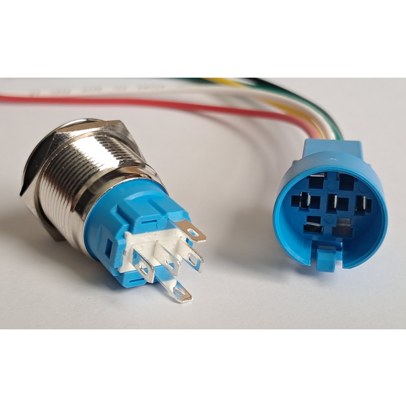 Horn Icon Blue LED Round Metal Push Button Momentary Switch 19mm with Wiring Harness