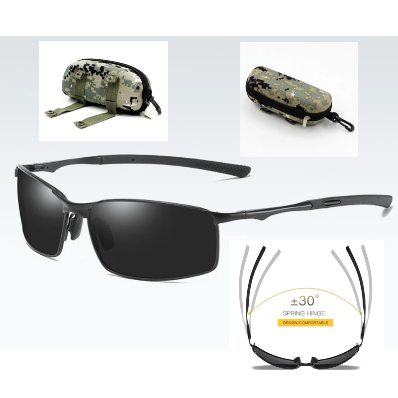 Sunglasses Metal Alloy Black Frame / Black Lens With Camo Zipper Case