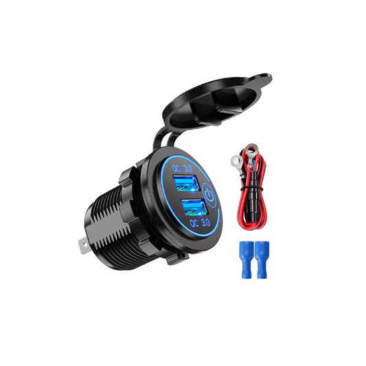 Dual Port QC 3.0 USB Car Charger Socket Blue