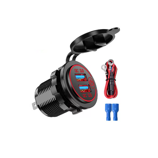 Dual Port QC 3.0 USB Car Charger Socket Red